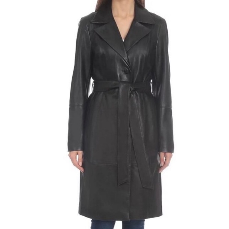 Badgley Mischka Black Leather Trench Coat